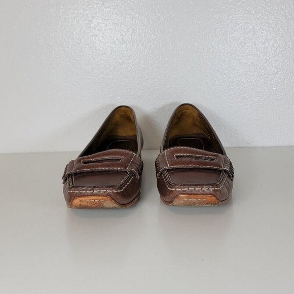 Cole Haan Wedge Mocs Penny Loafers Womens 8.5 Brown Square Toe Leather Sole - Picture 4 of 10
